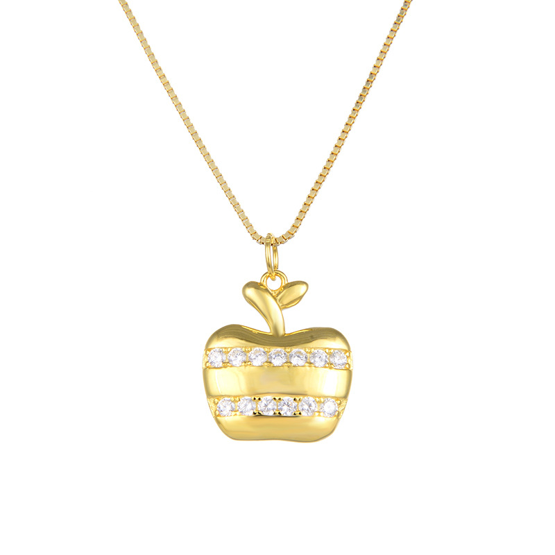 Estilo simple personalizado liso accesorios de plata colgante japonés y coreano estilo s925 plata joyería diamante mujer pequeña manzana collar