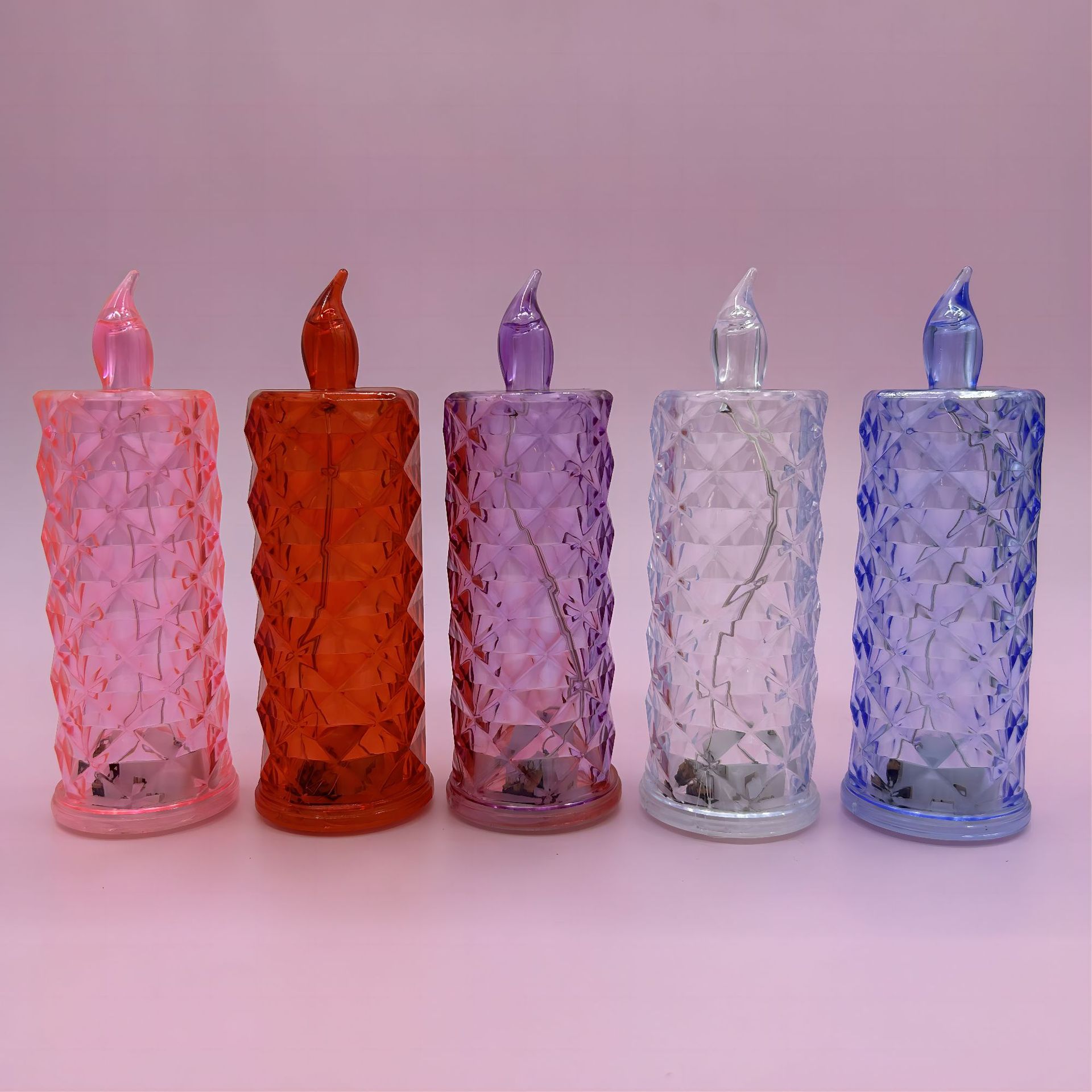 Directo de fábrica Rosa patrón plástico LED vela electrónica luz cumpleaños boda lámpara cristal lugar diseño props