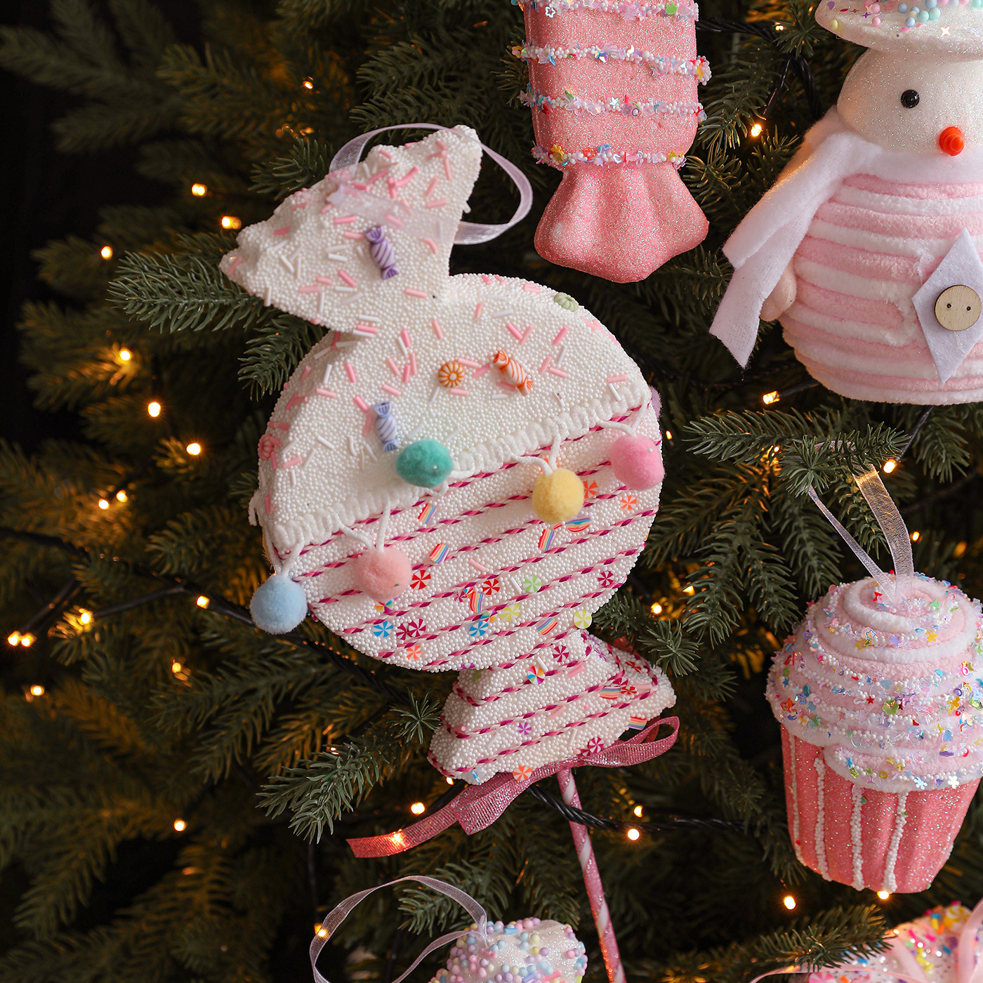 Nuevas decoraciones de Navidad lindas caricaturas rosa macarón espuma caramelo colgante árbol de Navidad accesorios colgantes