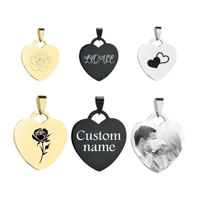 304不锈钢心形吊坠个性简约镜面激光刻字logo桃心吊牌情侣diy礼物