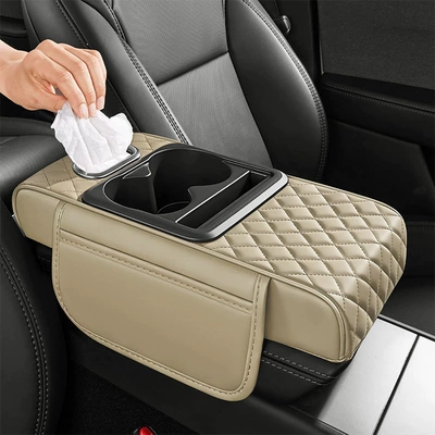 Box Mat, Armrest box pad - beige-upgraded-model-with-tissue-box