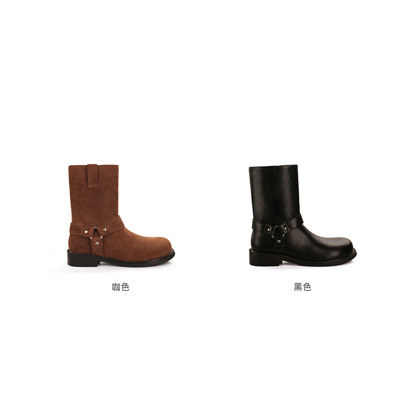Grava madre ~ botas de vaqueros occidentales botas de metal retro mujeres otoño 2024 nuevas botas de motor de cabeza redonda botas cortas mujeres