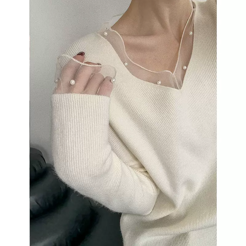 橘芷新款软糯v领套头毛衣针织衫修身更显瘦高级感满满622