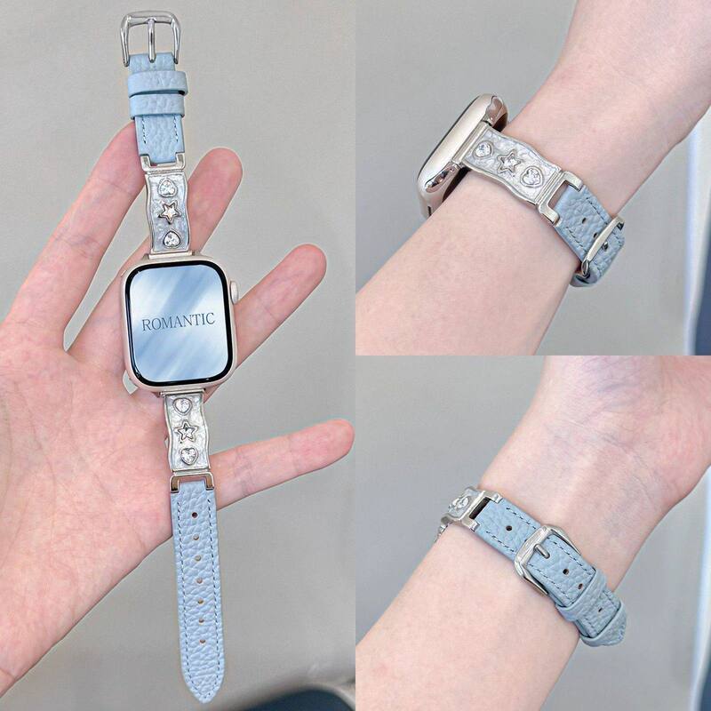 Suitable for Apple Watch Series 12, Apple Watch Series 11, and iWatch Series 11; diamond-encrusted, star-shaped, and lychee-patterned leather watch band, available in stock Suitable for Apple Watch Series 12, Apple Watch Series 11, and iWatch Series 11; diamond-encrusted, star-shaped, and lychee-patterned leather watch band, available in stock