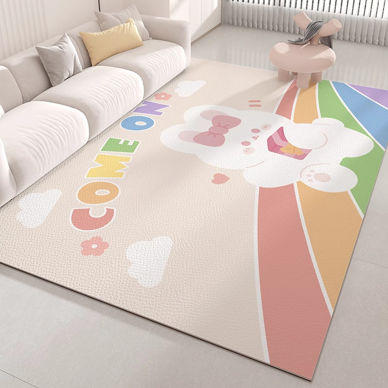 漫画リビングルームレザー PVC カーペット防水拭き取り可能な洗えるカーペット子供の寝室の遊びやすいフロアマット|undefined