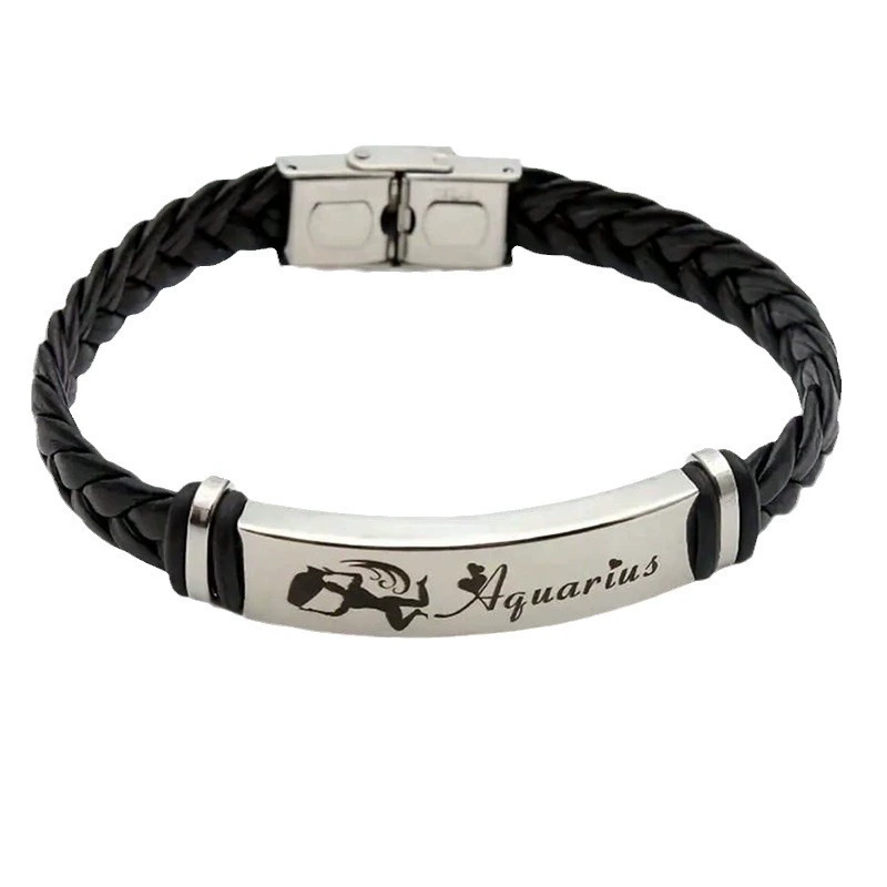 Zodiac signs stainless steel, woven bracelet, European style, punk style