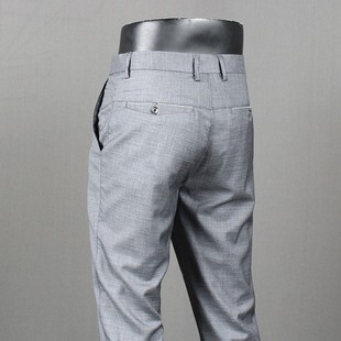 Summer Thin Casual Pants for Men, Business Gentlemen, Loose, Iron-Free Straight Pants, Middle-Aged Gray Plaid Workwear Long Trousers