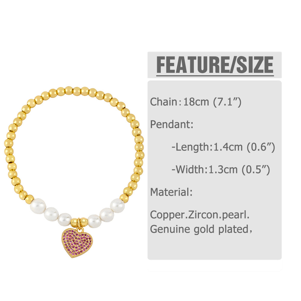 Fashion Copper Heart shape Bracelet Artificial Pearl Zircon Copper Bracelets