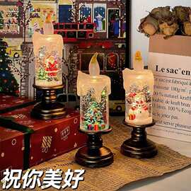 圣诞节圣诞飘雪发光小夜灯蜡烛装饰品桌面摆件氛围圣诞礼物礼物