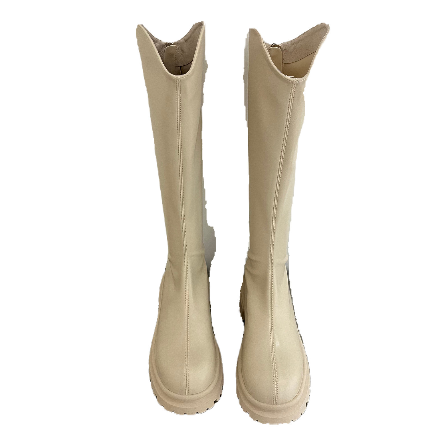 Martin Damen Sommer weiß koreanischen V-Ausschnitt super hot Denim 2024 neue Ritter dicke Sohlen lange Stiefel_voghion.com