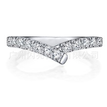 闪亮925纯银钻石戒指满钻新款V型排钻时尚订结婚戒指工厂饰品欧美