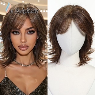 Wig Short Hair Female Cross-Border Brown Gradient Layer Natural European and American Fashion Wig Mechanism Rose Net Xuchang Factory