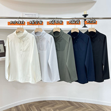 1117x2~冬季户外运动百搭压胶口袋印花男士立领半拉链抓绒长袖T恤