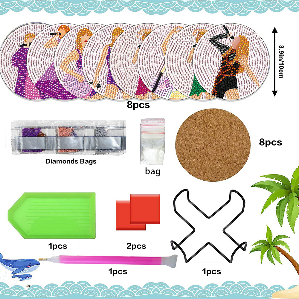 Conjunto de 8 piezas de acrílico con pintura de diamantes Kit de arte con soporte para decoración de fiesta en casa