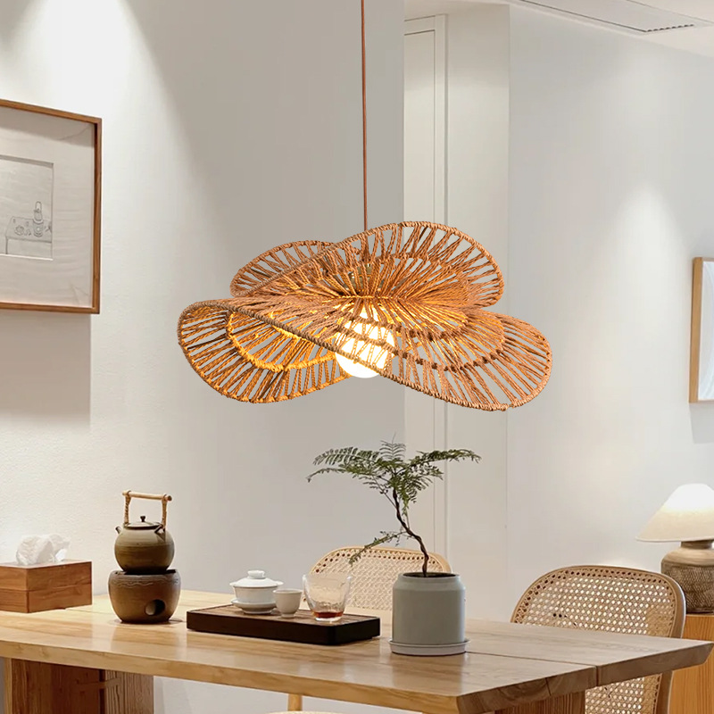 Sombrero de paja lámpara de mimbre lámpara de comedor retro zen estilo japonés estilo silencioso sala de té estudio cama y desayuno bar lámparas de cuerda de cáñamo