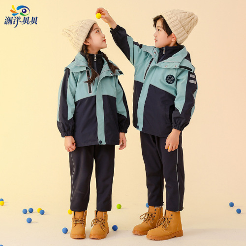 Children's school uniform set for primary school and kindergarten, suitable for autumn and winter, detachable thermal lining, warm set, children's windbreaker, class uniform, wholesale