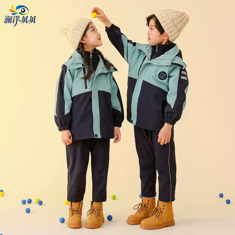 小学生校服幼儿园园服秋冬季可拆加绒保暖套装儿童冲锋衣班服批发