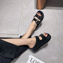 真皮版~勃肯凉拖鞋女皮带搭扣厚底防滑松糕跟一字拖夏季外穿休闲