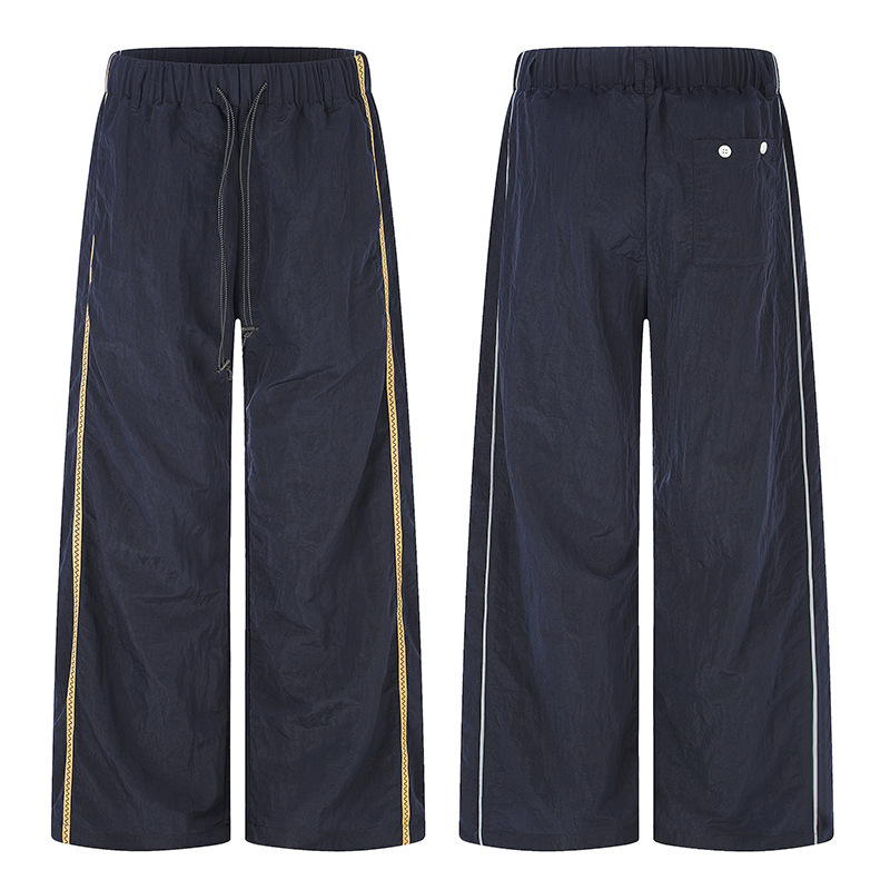Tuochuan Ck61017 American High Street Style Sports Casual Pants for Men and Women, Loose Fit, Patchwork, Elastic Waist, Striped Straight-Leg Pants, Trendy