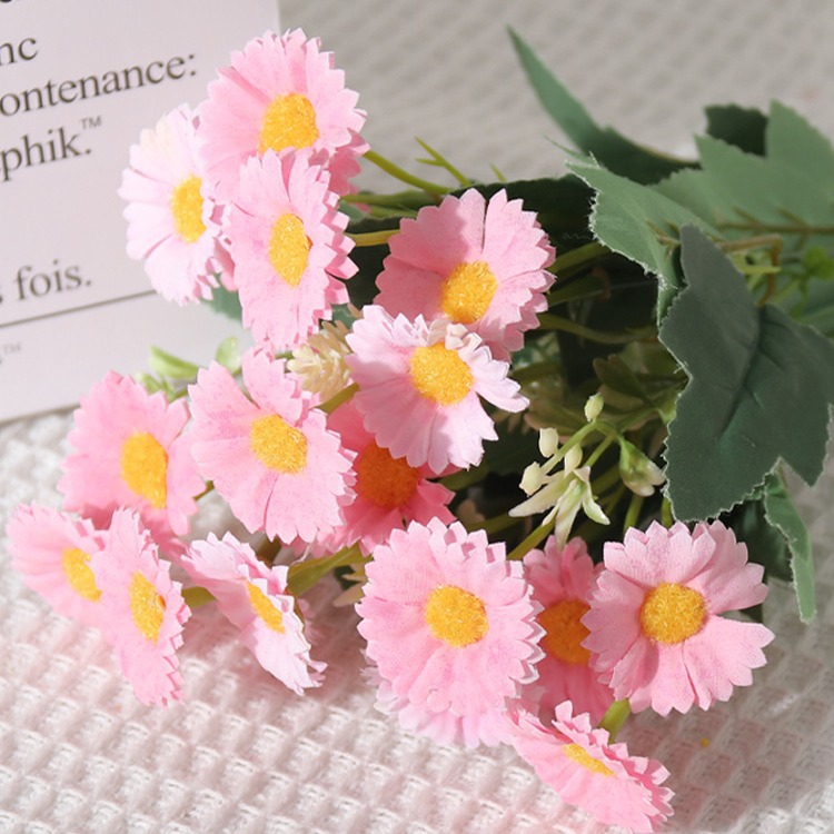 Flores artificiales, margaritas, decoración de la mesa de la sala de estar, flores falsas, arreglos florales de alta gama, accesorios de disparo