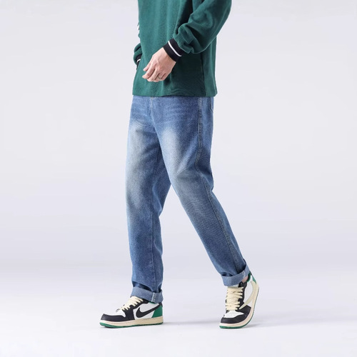 Spring and Autumn American-style Jeans for Men: Loose-Fit, Straight-Leg, Trendy Streetwear, Wide-Legged, High-Street Design, Straight-Cut Denim Pants