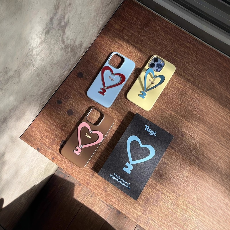 Tagi.《让人开心》金属支架皮质爱心手机壳适用于iPhone|undefined