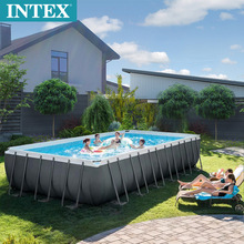 批发美国INTEX 26364灰色长方形管架水池别墅游泳池水上乐园