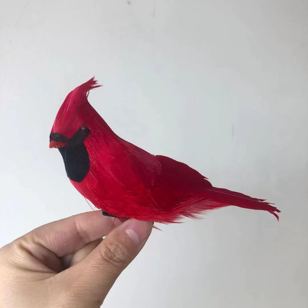 [Amazon red cardinal bird clip Christmas holiday red bird cardinal tree ornament furniture decor with foot