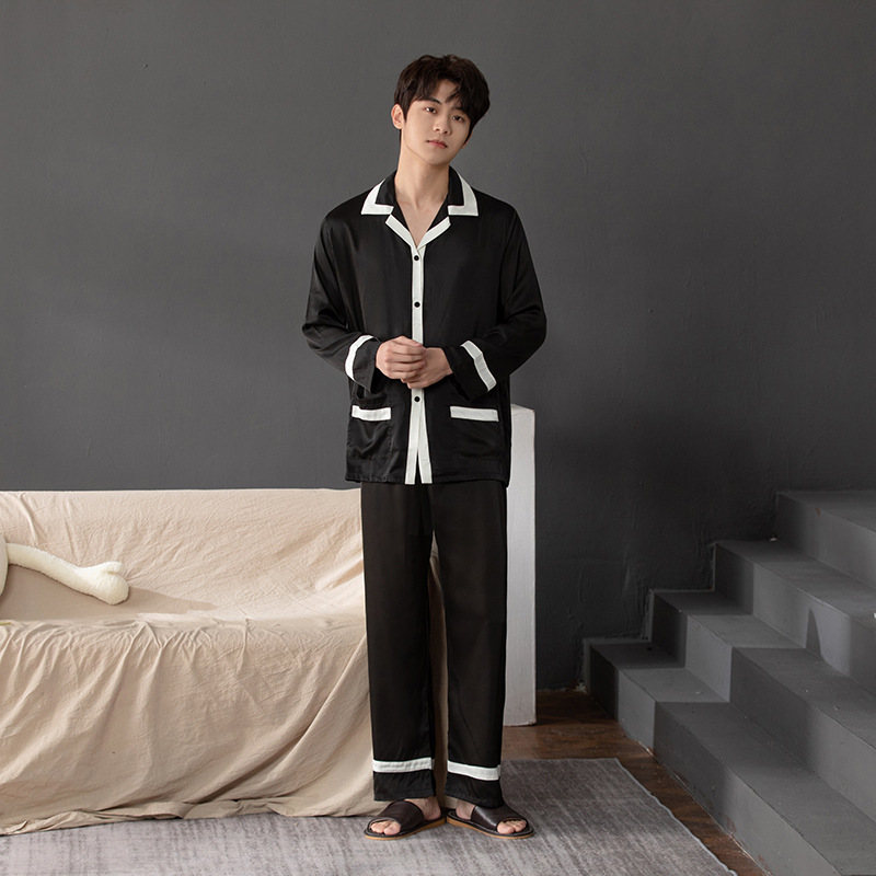 Pijama satinado de hielo para pareja, manga larga, estilo elegante para primavera y otoño