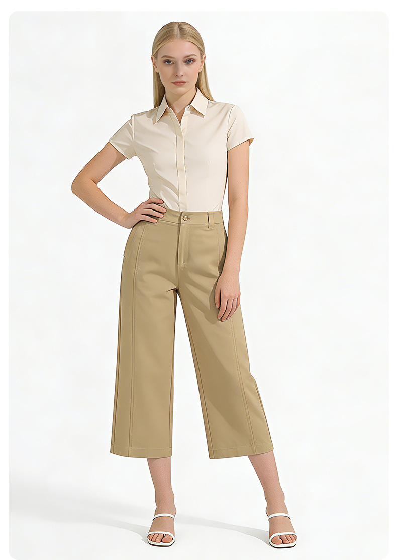 Quần culottes nữ ống rộng cạp cao dáng suông vải modal mềm mại — Xanh lông mòng đen chi tiết 21