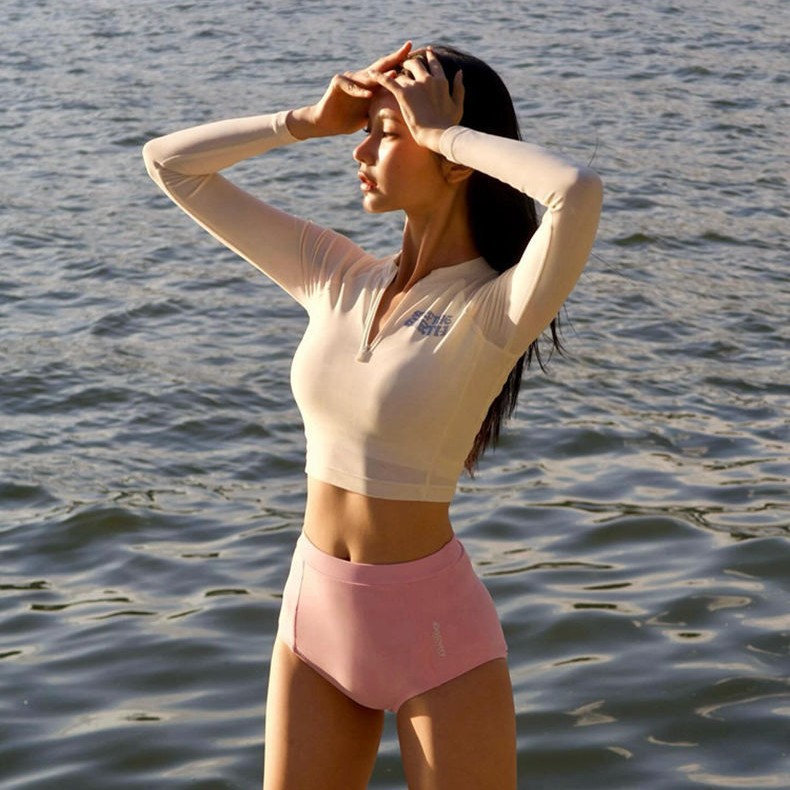 Women's South Korea Instagram Style Slim-Fit Slimming Sunscreen Long-Sleeved Quick-Dry Sports High-Waist Split Swimsuit for Surfing and Snorkeling