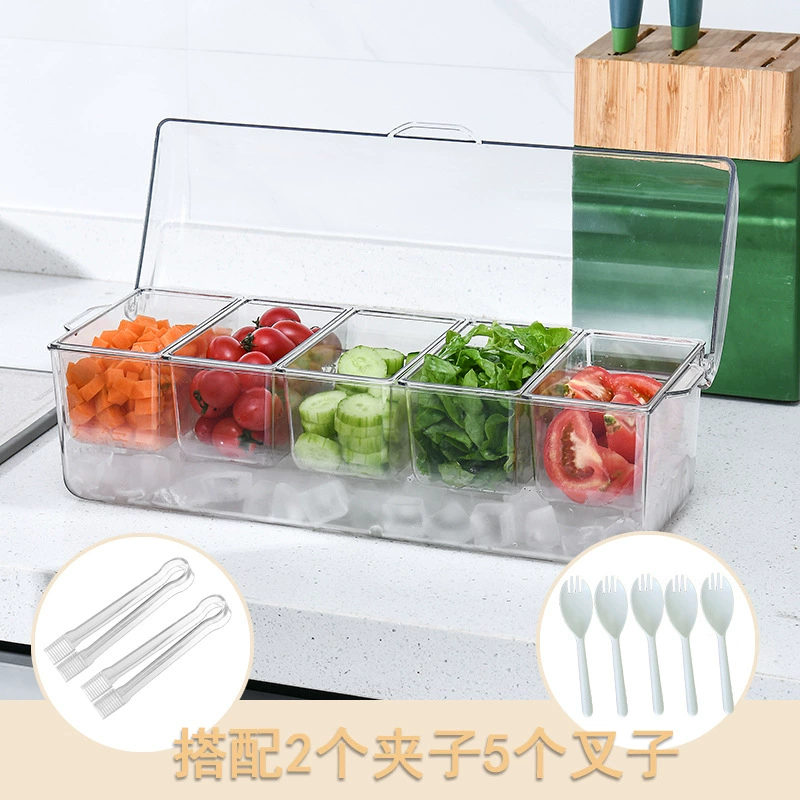 Kitchen storage box Double layer transparent rectangular with lid fresh storage box Sushi fruit salad food storage box Wholesale