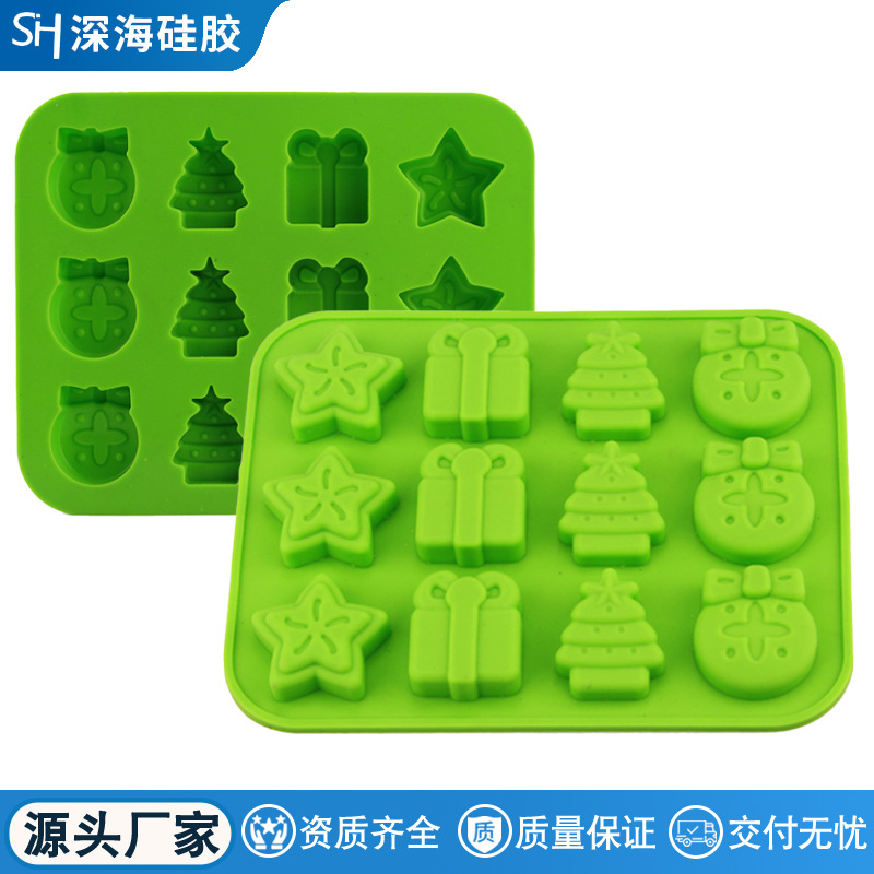 Cross-Border Christmas Small Gift Cake Mold Food-Grade Silicone Easy-Release Mold Christmas Tree High-Temperature Resistant Chocolate Mold