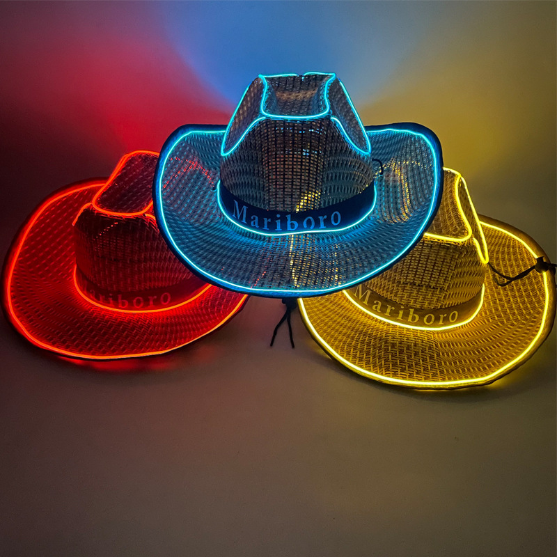 #614 3V无线款-草帽发光牛仔帽