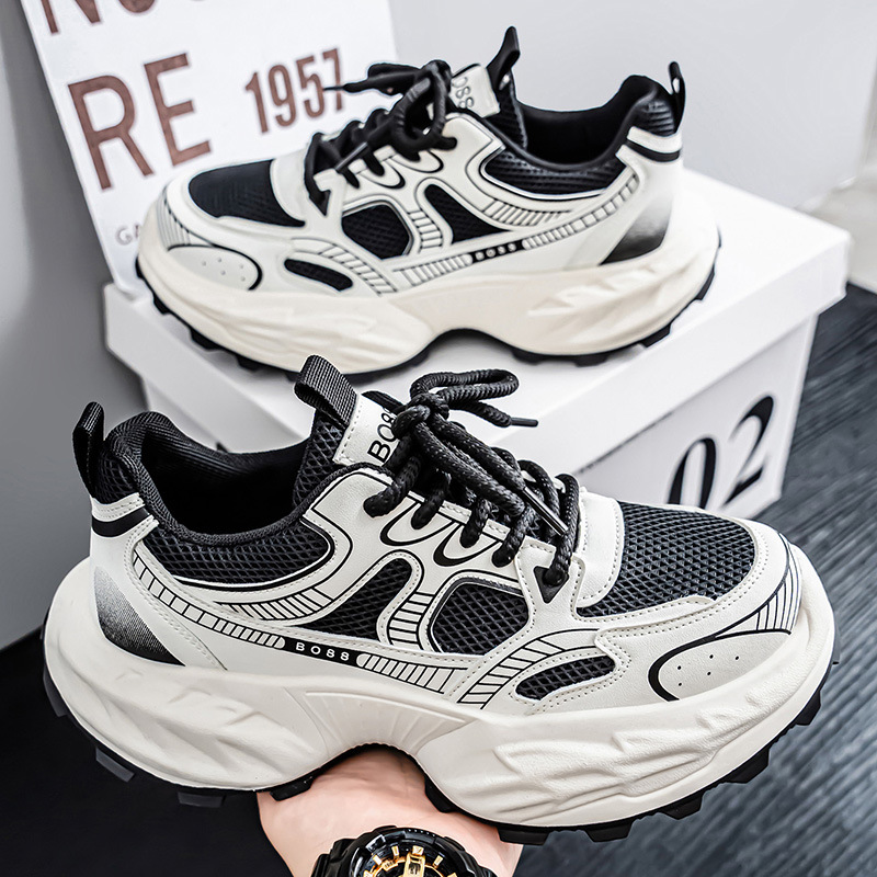 Cross-border Four Seasons nuevos zapatos de papá de suela gruesa para hombres, zapatos deportivos casuales transpirables de malla para estudiantes, zapatos de hombre todo fósforo ins