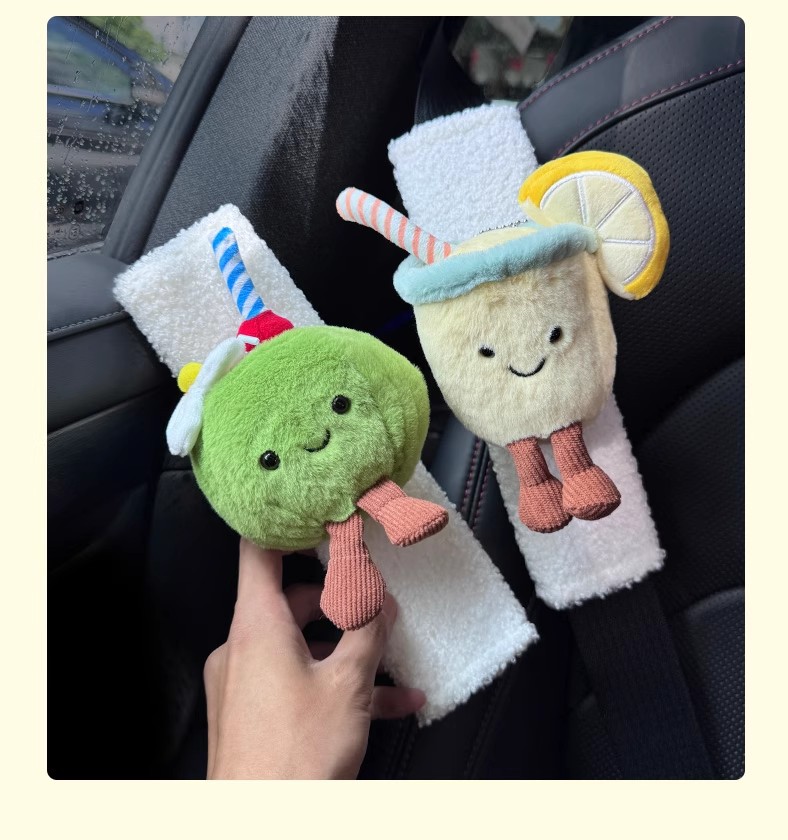New Lemon Coconut Water Car Seatbelt Shoulder Protector Anti-Neck Strain Women's Decorative High-End Plush Shoulder Cover