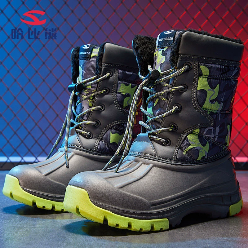 Barabara Habbi Bear Детские ботинки Snowboots Мальчик сапоги плюс бархатный средний трубочный хлопковый сапоги теплая внешняя торговля стиль хлопчатобумажные сапоги