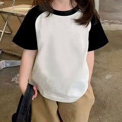大児童小衆tシャツ春型男女赤ちゃん童日系肩袖カジュアルtシャツ丸襟プルオーバー
