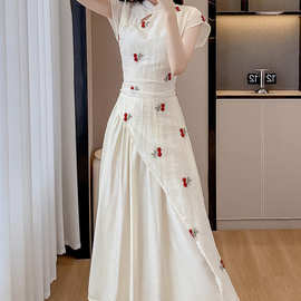 新中式国风旗袍连衣裙2025夏季樱桃印花仙女裙温柔淑女短袖文艺范