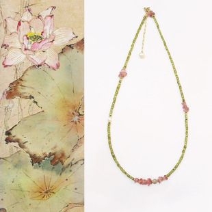 Factory "coupled" original national style new Chinese style olivine powder crystal pearl clavicle necklace literary female direct sales