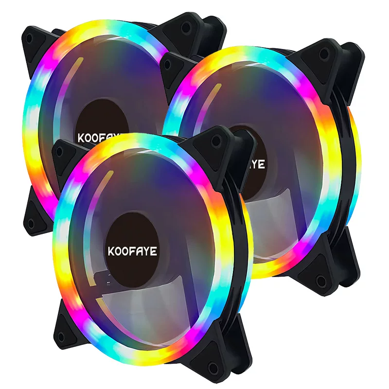 Двойной сопловой светящийся вентилятор KOOFAYE с RGB-фантазией, тихое охлаждение корпуса, вентилятор 12 см, коробка