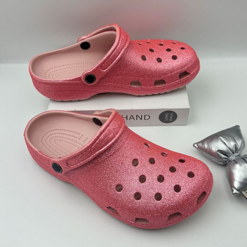 Cro Carlo Shiny Glitter Star Hole Shoes Soft Bottom Beach Women's Non-Slip Breathable Casual Sandals Cs