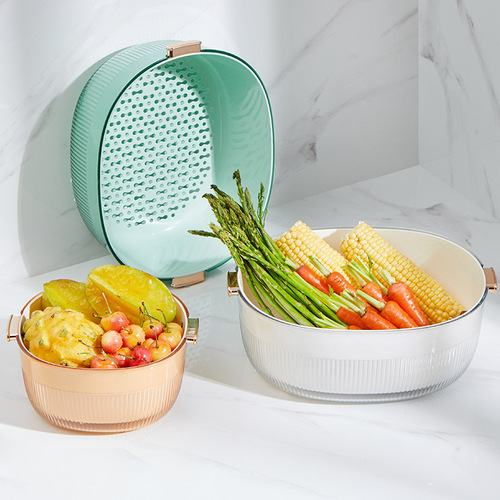 Self-designed light luxury double-layer drain basket, vegetable basket, cross-border internet celebrity kitchen vegetable and fruit basket