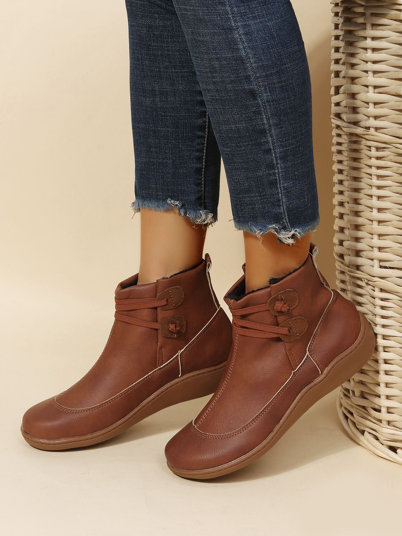 New large-size short tube women's flat solid color women's boots_voghion.com