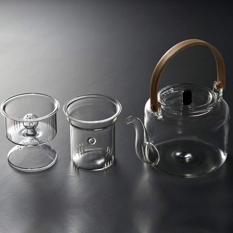 日式茶壶高硼硅玻璃锤纹两用蒸煮茶壶 玻璃蒸茶壶提梁玻璃煮茶壶