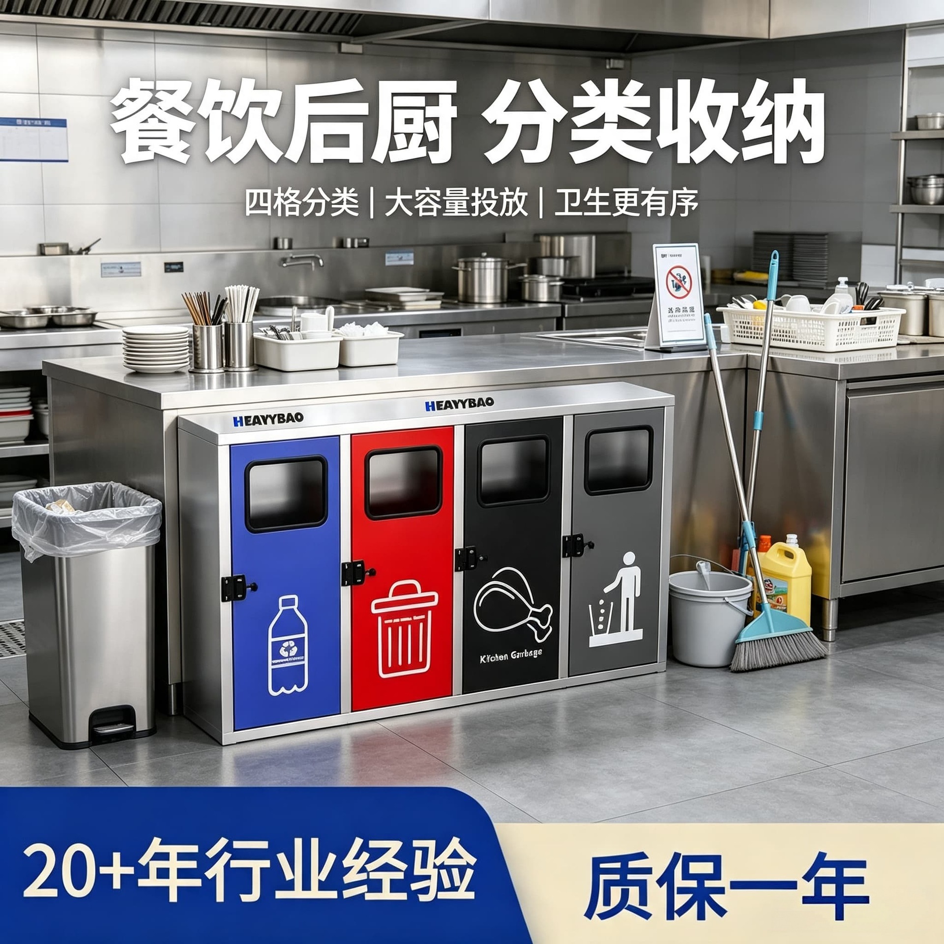 Outdoor four-category trash bin, stainless steel multi-category waste bin, outdoor scenic area park commercial sanitation trash bin