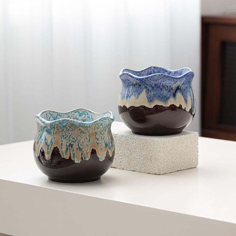 Ceramic flower pot succulent flower pot large and small caliber stoneware pot simple creative desk green plant pot wholesale special offer