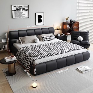 French Puff Leather Bed Modern Simple Bedroom Light Luxury Leather Storage Bed Double Bed Wedding Bed Rental House Black