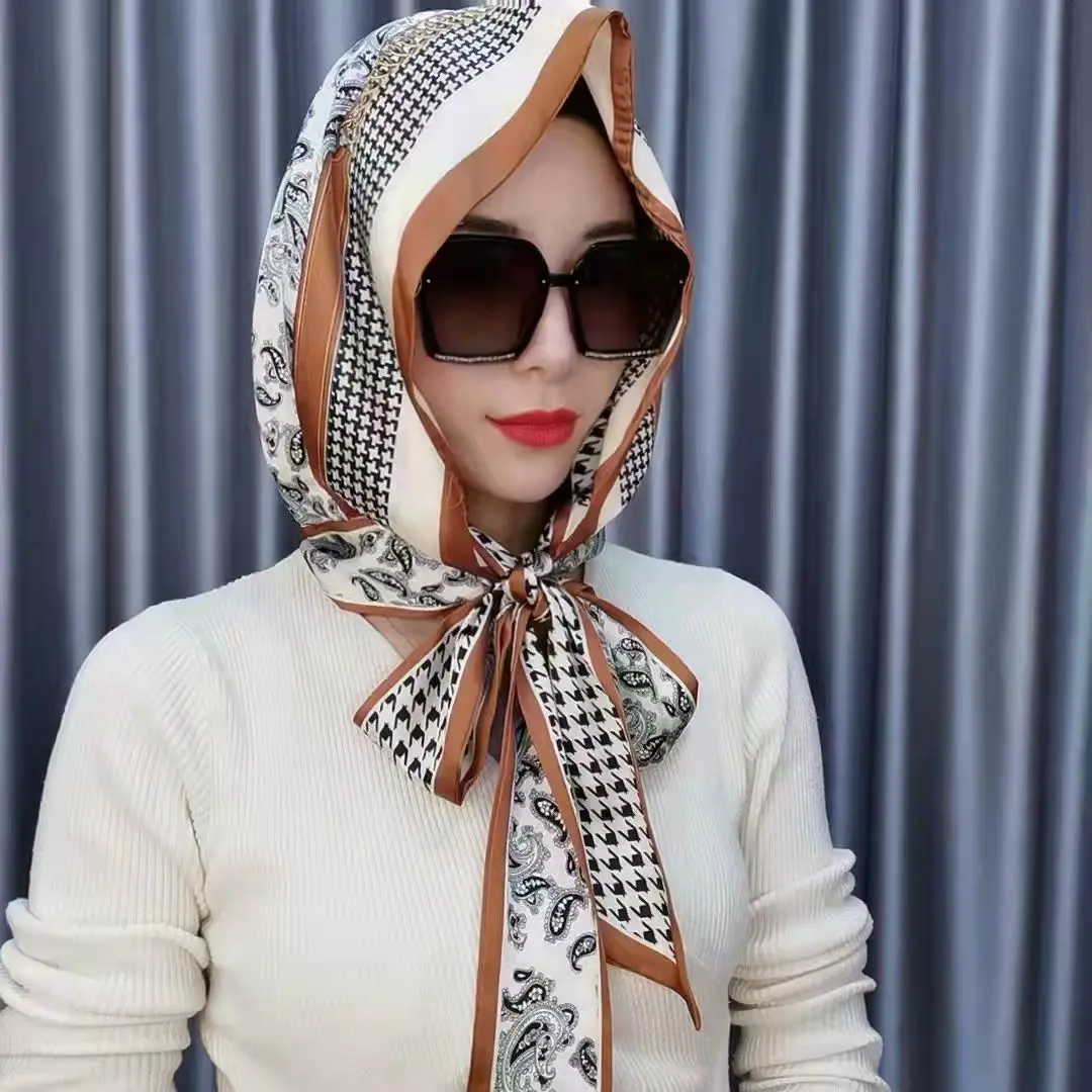 J8 Scarf Travel 2024 Silk Scarf Headscarf Multi-Functional Western Style Double-Sided Headband New Summer Sun Protection Hat Women's Hat G3