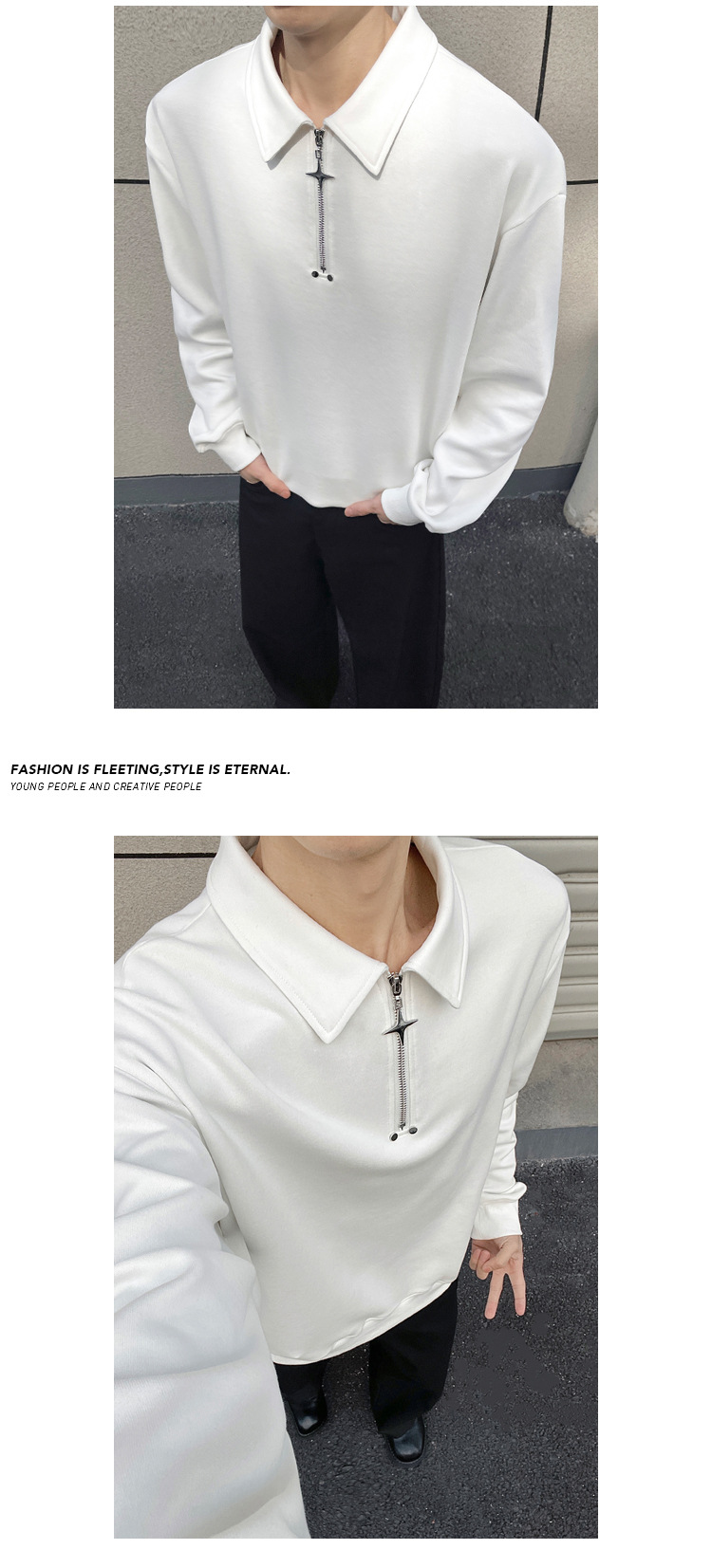 Felpa a collo alto a maniche lunghe con mezza zip in cotone cinese pesante da 300 g per uomo e donna, vestibilità ampia, versatile,_voghion.com